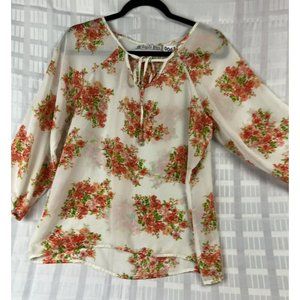 Cupid's Diary Womens White Multicolor Floral Blouse Top Size M